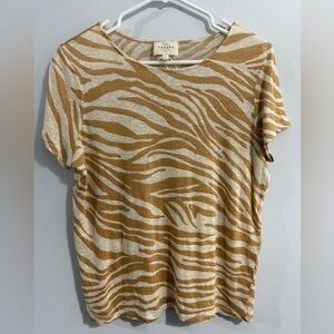 Sezane Linen Zebra Shirt Short Sleeve Womens Size S